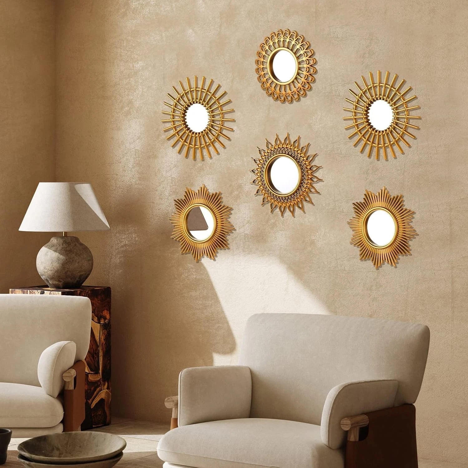 6 Pcs Decorative Mirrors - Small Circle Sun Mirrors for Wall Art - Entryway 07FC0E-D4 - KOEEK