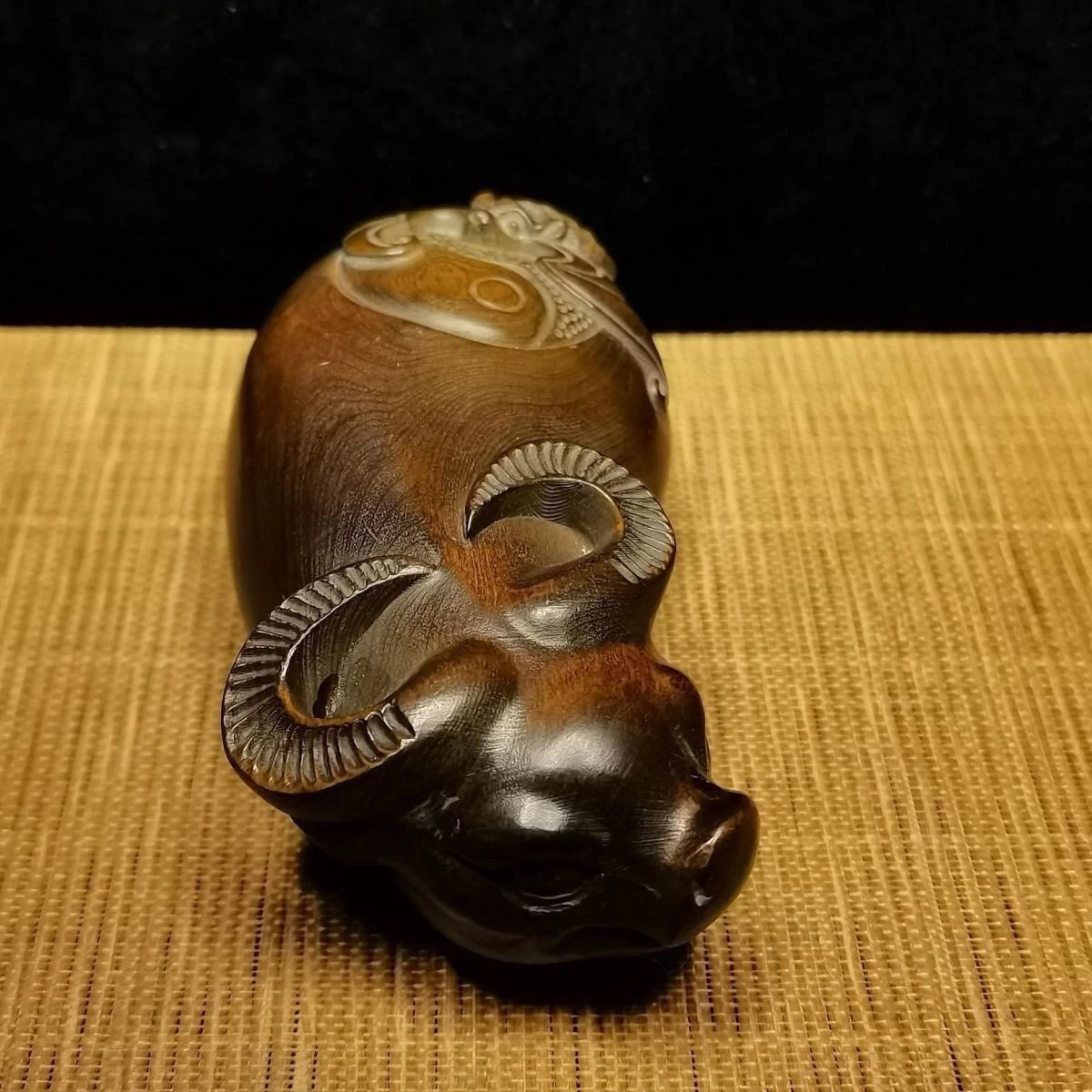 Boxwood Wood Carved Ox Zodiac Figurine 7cm Handheld Worry Piece Pendant Charm 07FC0E-D4 - KOEEK