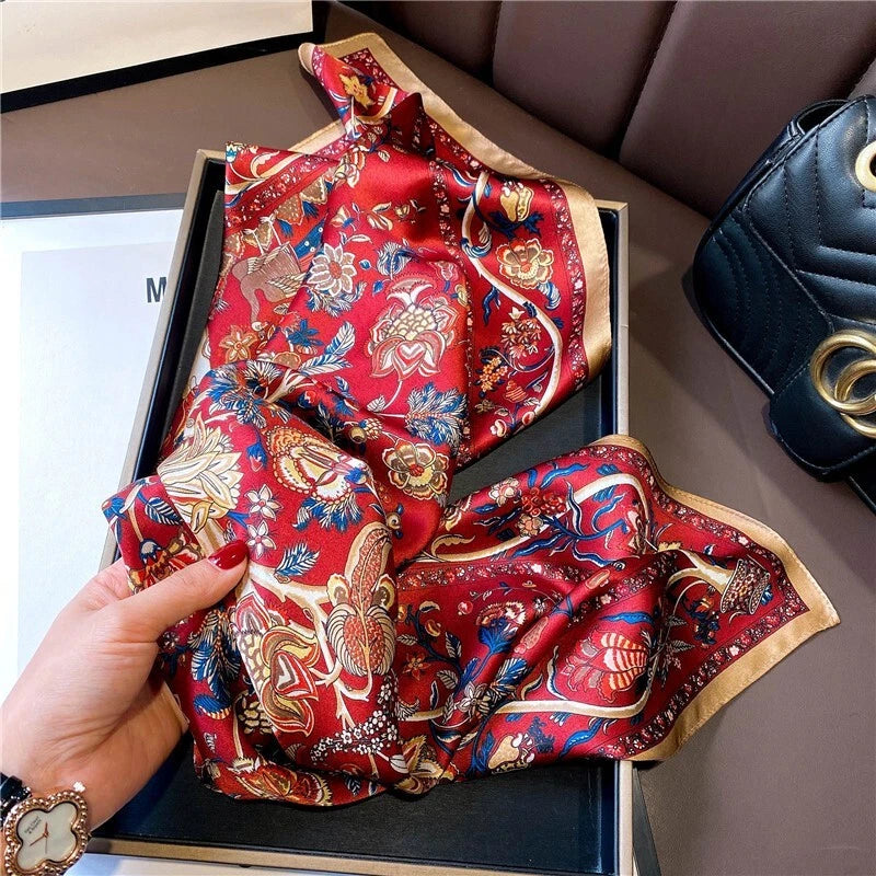 Mulberry Silk 27" Square Scarf Women Neckerchief Wrap Vintage Red Flower 07FC0E-D4 - KOEEK