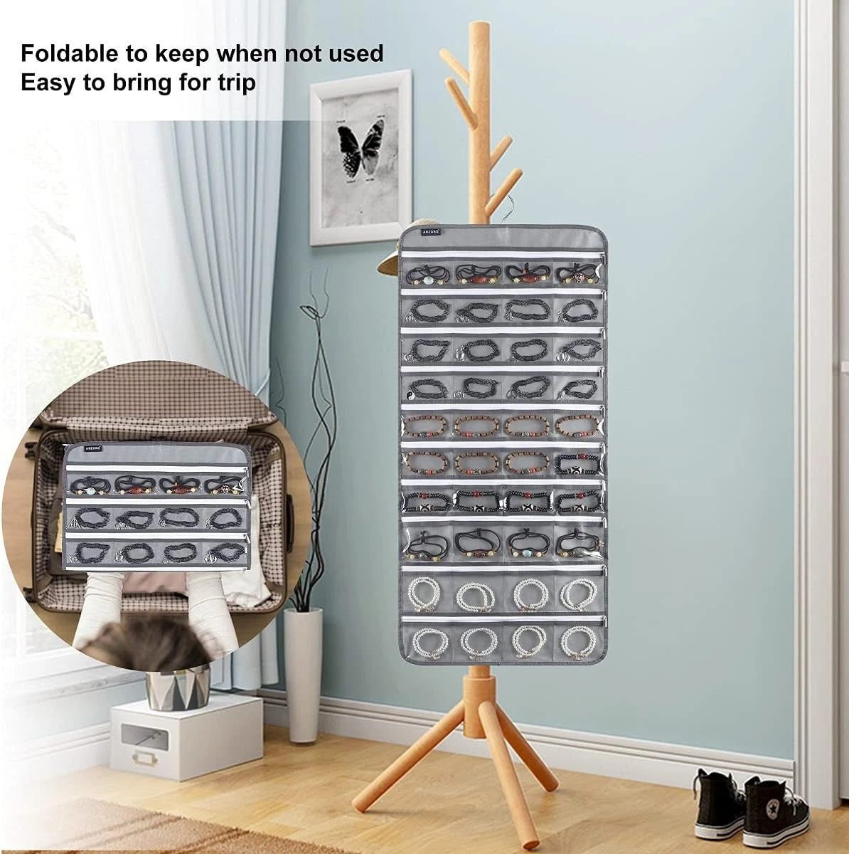 80 zippered pockets hanging jewelry organizer for storing jewelry 07FC0E-D4 - KOEEK