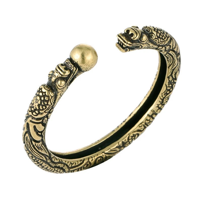 Chinese Trend Zodiac Dragon Cuff Bracelet Vintage Brass Open Jewelry Gift 07FC0E-D4 - KOEEK