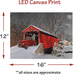 LED Wall Art - Lighted Red Truck Covered Bridge Canvas Print - Christmas Picture 07FC0E-D4 - KOEEK