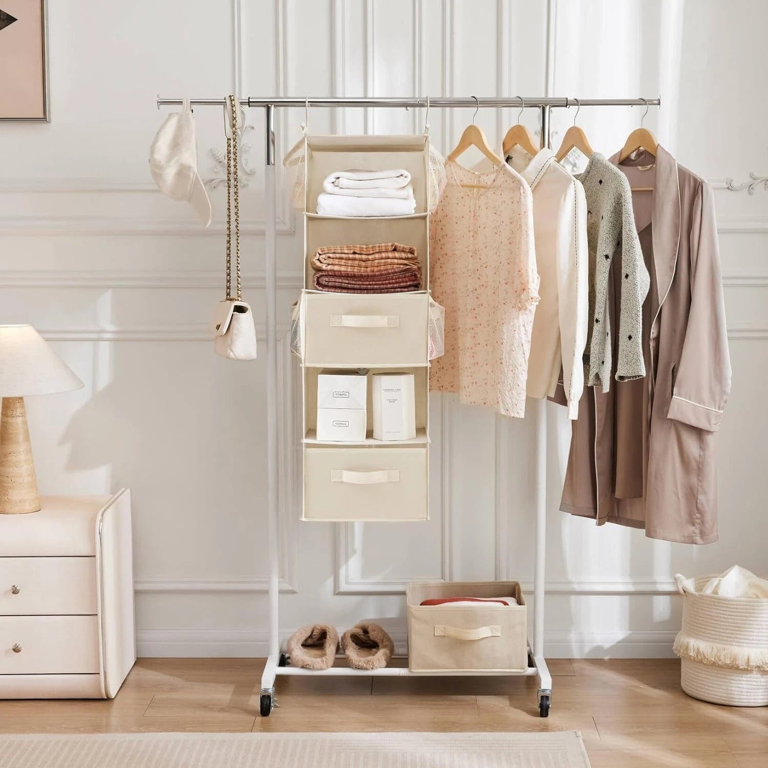 Five-tier hanging wardrobe storage rack, fabric hanging shelf 07FC0E-D4 - KOEEK