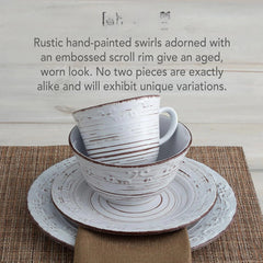 White 16-Piece Dinnerware Set, Serves 4, White Embossed 07FC0E-D4 - KOEEK