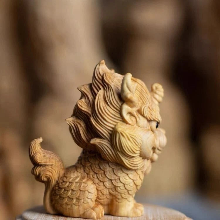 Thuja Wood Qilin Figurine Handheld Car Home Decor  Beast Ornament 07FC0E-D4 - KOEEK