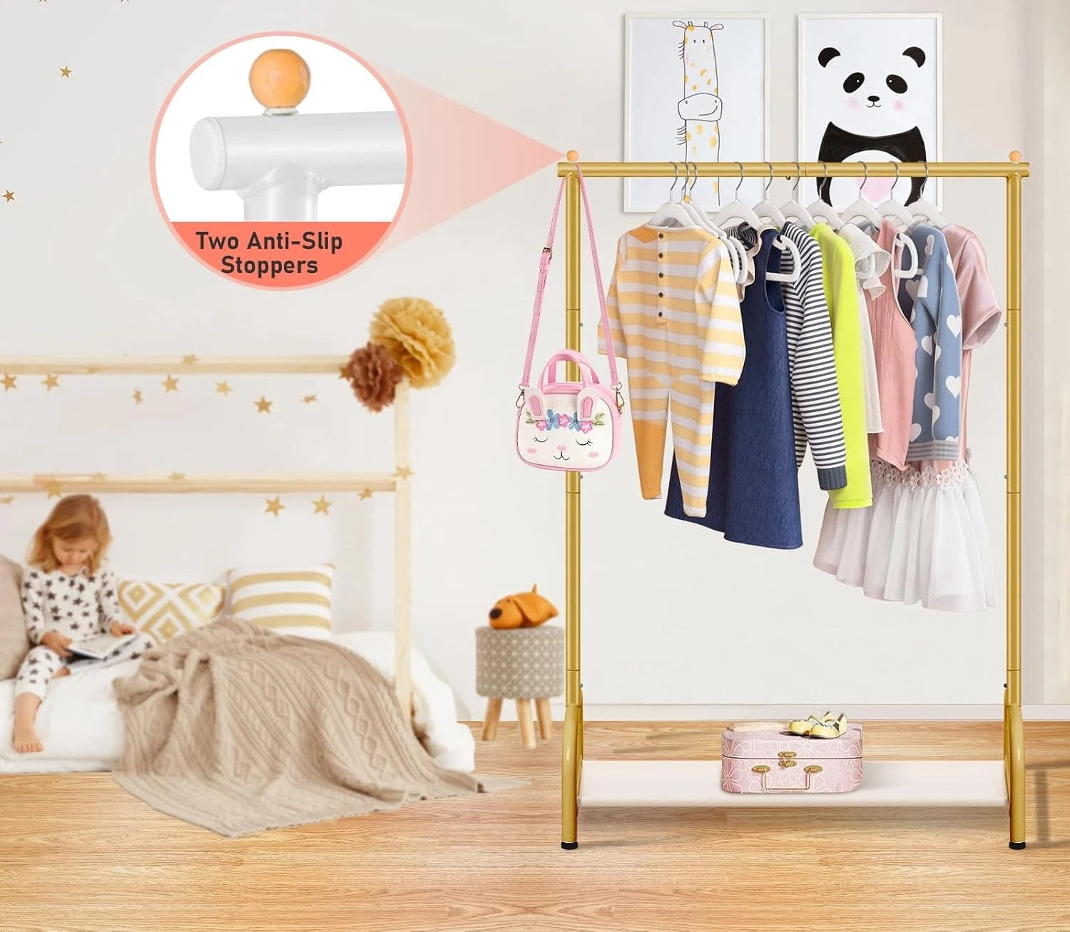 Baby Clothing Rack, Small Kids Clothes Rack with Bottom Storage Shelf 07FC0E-D4 - KOEEK