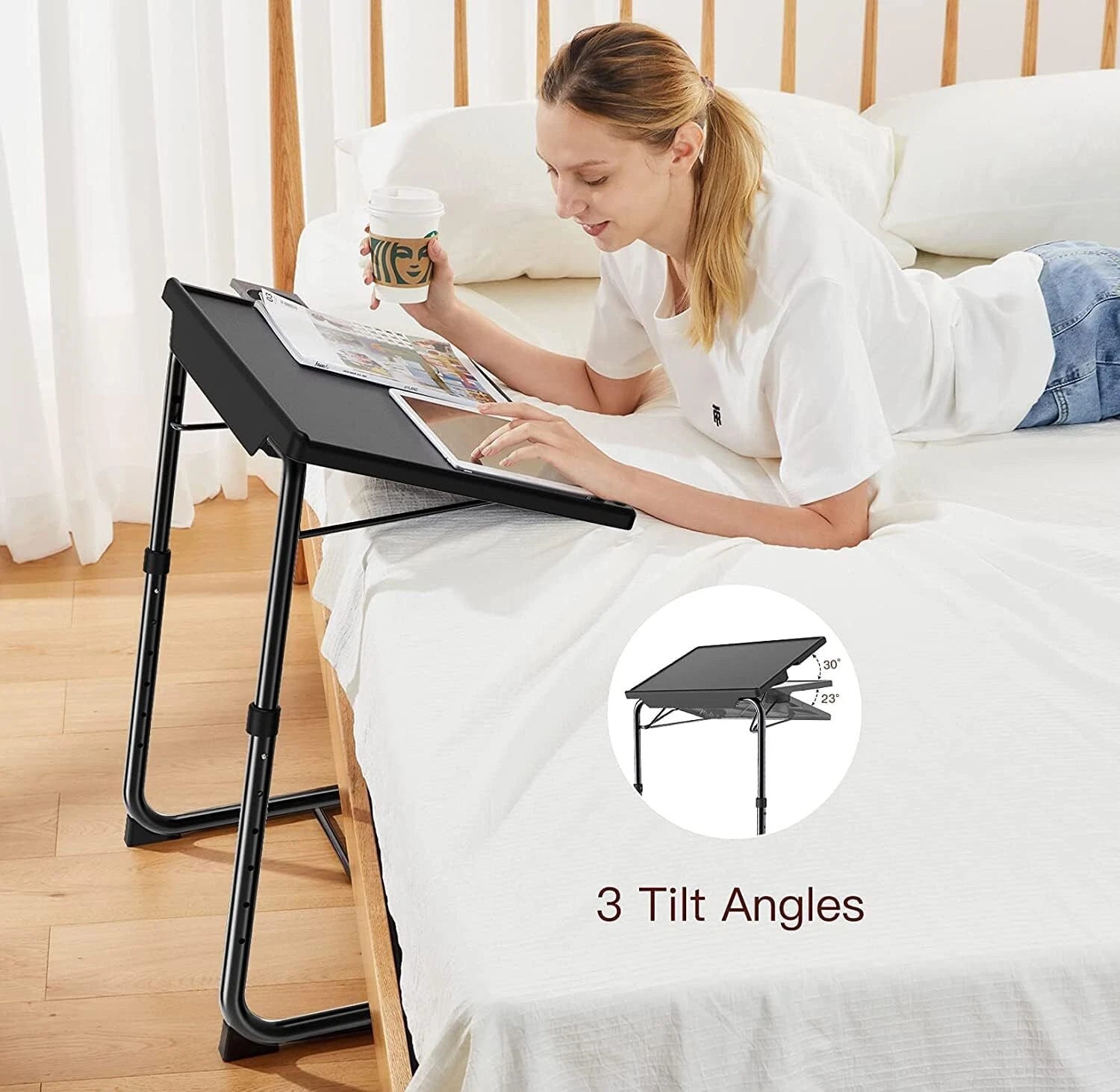 Adjustable TV Tray Table - TV Dinner Tray for Bed and Sofa(Black) 07FC0E-D4 - KOEEK
