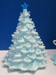 "LIGHT BLUE w/SNOW CAPS"  Ceramic Christmas Tree"  ly Made/ Extra Lights 07FC0E-D4 - KOEEK