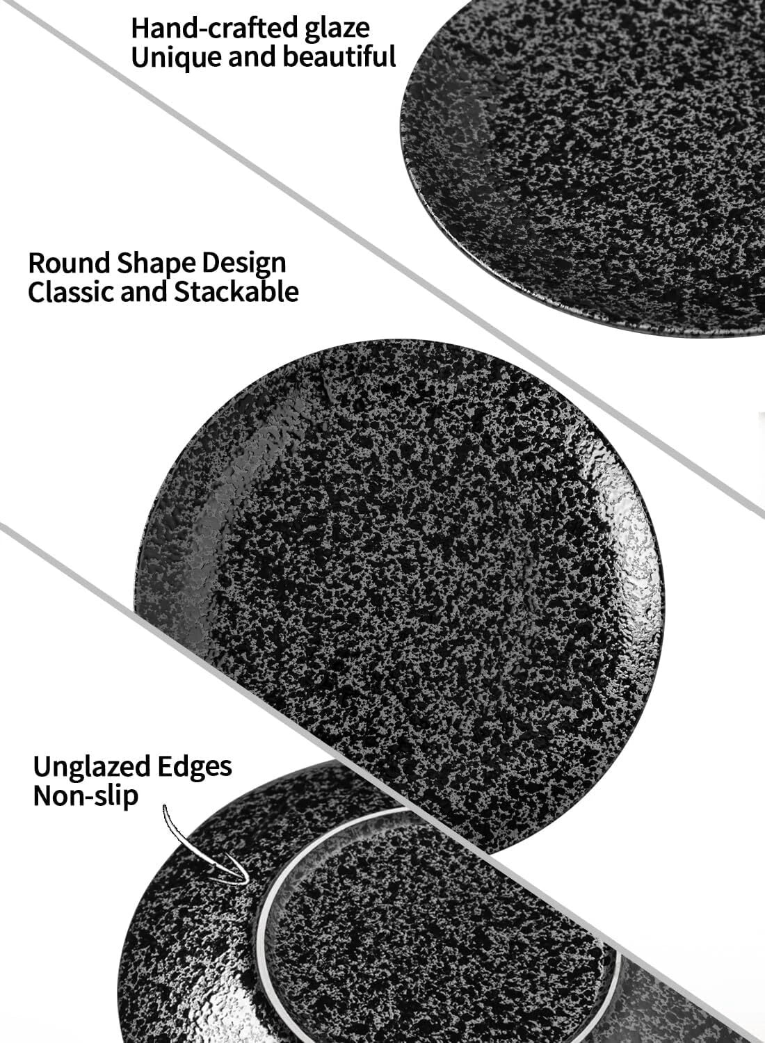 Ceramic Dinner Plates - Set of 6, 10-inch, Round Dinner Plates, Black Glaze 07FC0E-D4 - KOEEK