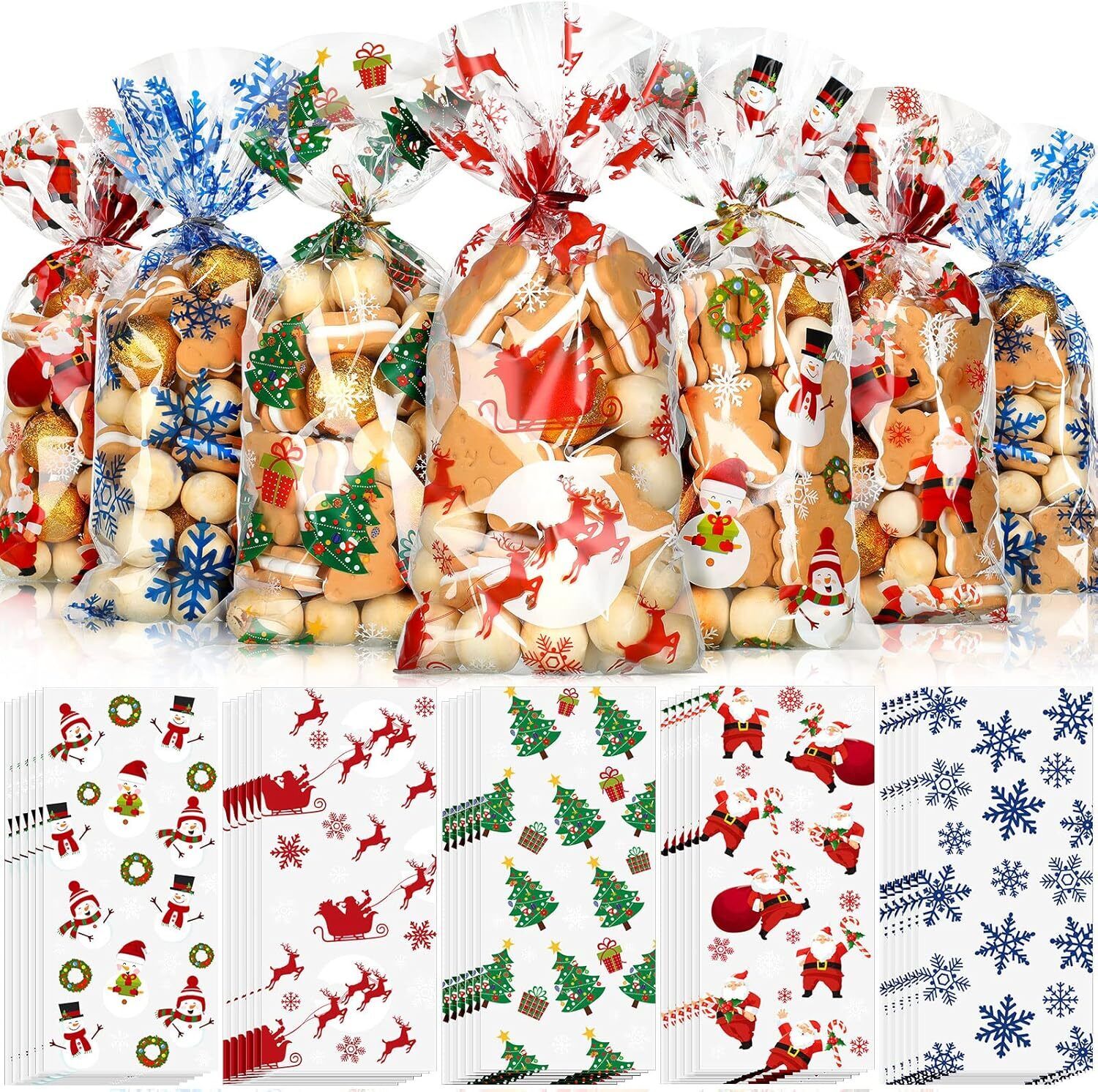 new Outus 200 Pieces Christmas Cellophane Treat Bags, Plastic Vivid Pattern OUTUS - KOEEK
