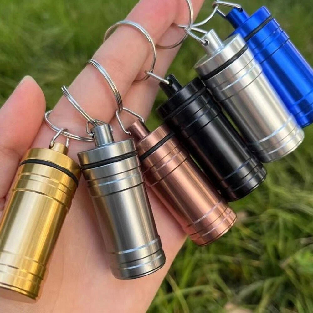 10 Premium Aluminum Waterproof Medication Pill Container Box Keychain With Spoon 07FC0E-D4 - KOEEK