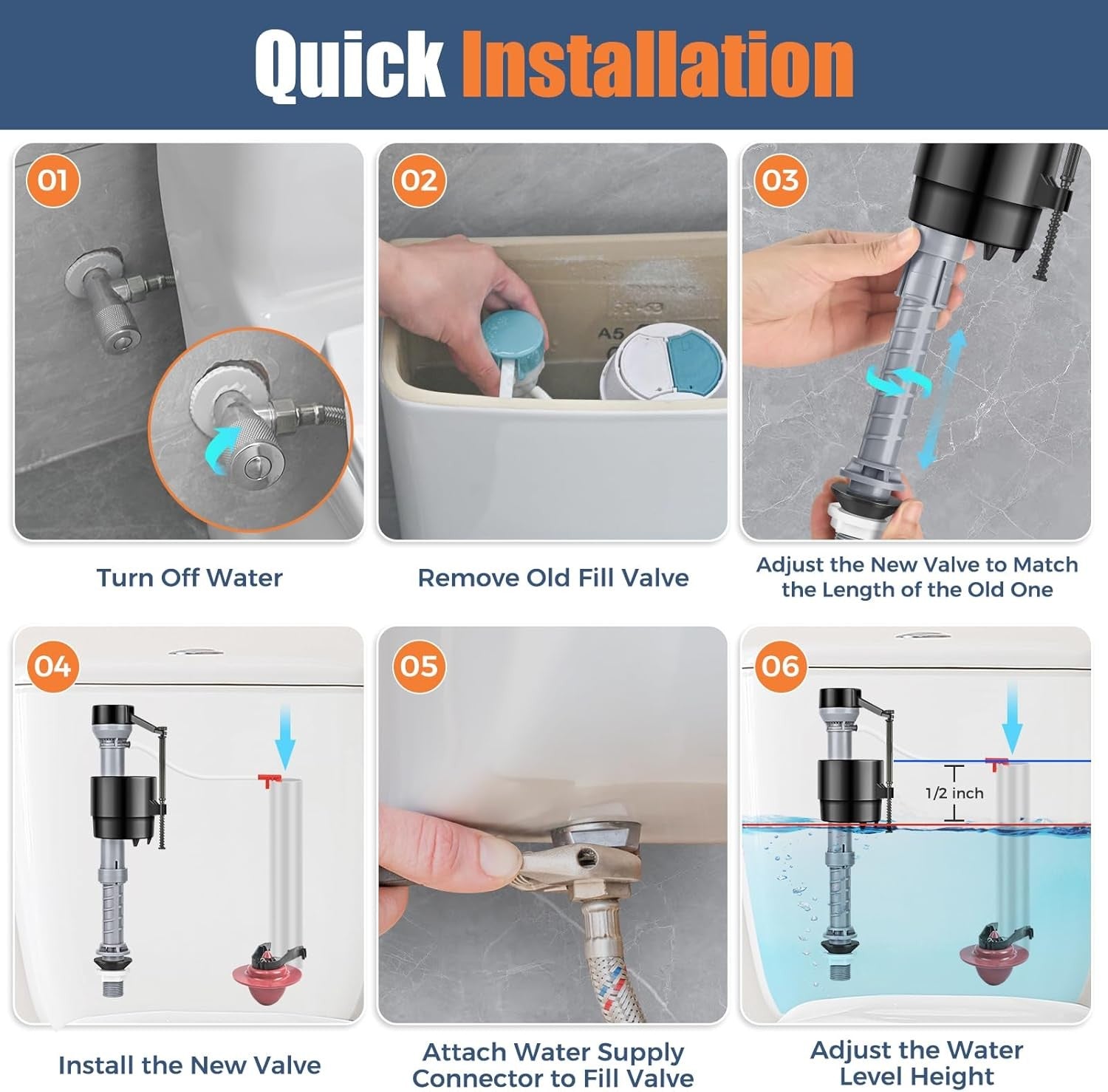 new Universal Toilet Flusher Replacement Kit, Water-Saving & Height Black 07FC0E-D4 - KOEEK