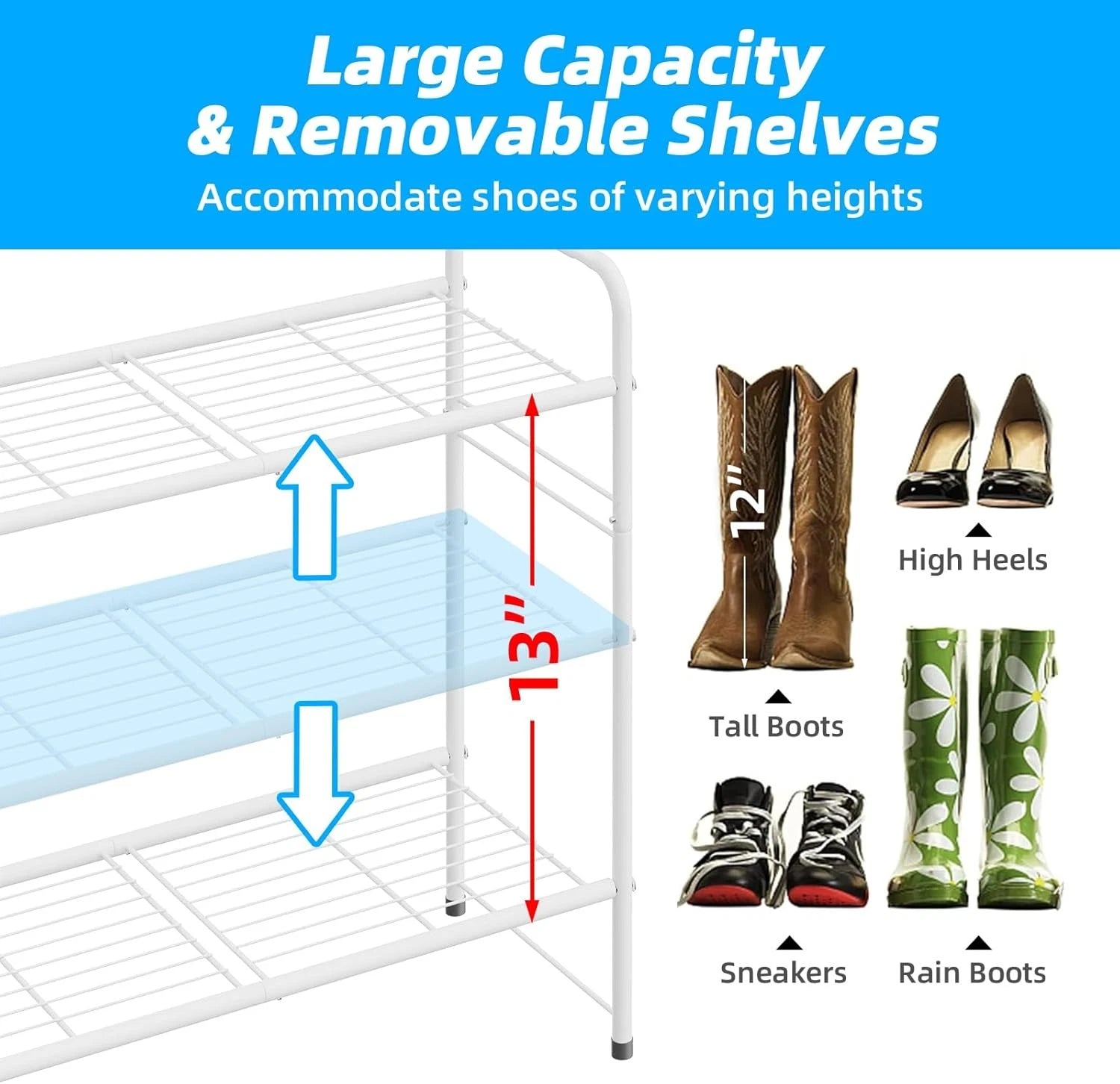 Three-tier shoe rack, suitable for wardrobes, 46.5-inch extra-long shoe rack 07FC0E-D4 - KOEEK