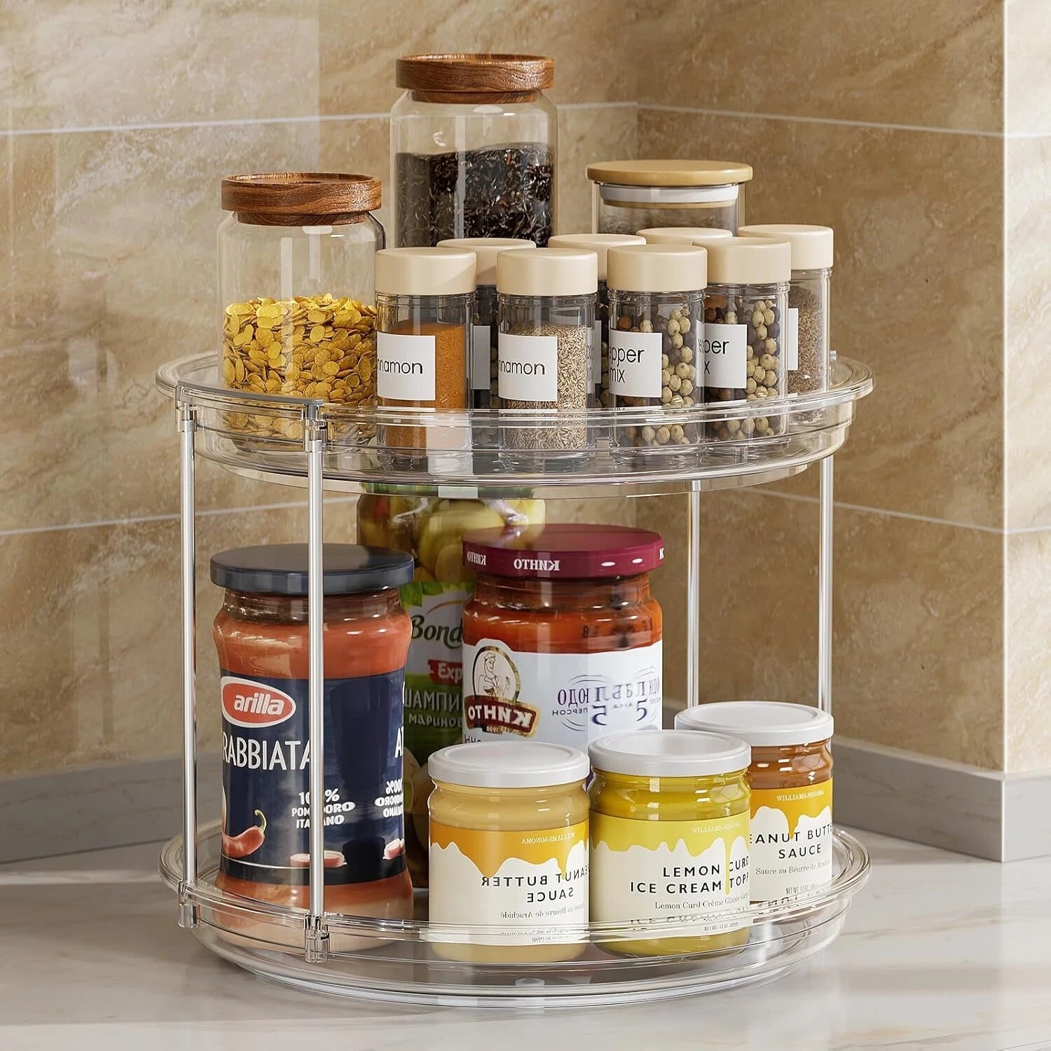 2 Tier Lazy Susan Turntable Organizer 9.25'' Rotating Spice Rack Organization 07FC0E-D4 - KOEEK