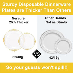 Clear & Gold 100PCS Heavyweight Disposable Plates - 50PCS 10.25" Dinner & 50PCS 07FC0E-D4 - KOEEK