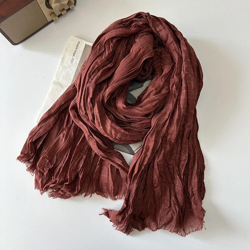 Mens Linen Cotton Wrinkled Pleated Winter Scarf Unisex Autumn Shawl Bandana 07FC0E-D4 - KOEEK