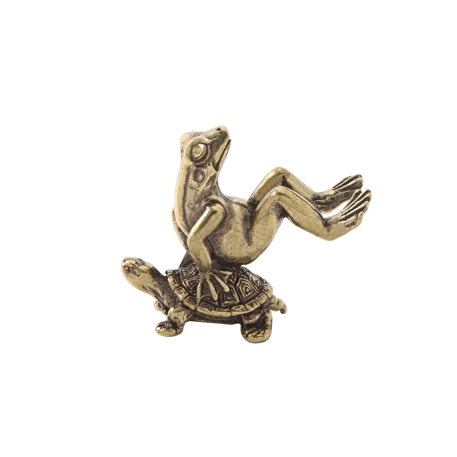 Solid Bronze Turtle Frog Statue Miniature Antique Tea Pet Feng Shui Decor 07FC0E-D4 - KOEEK