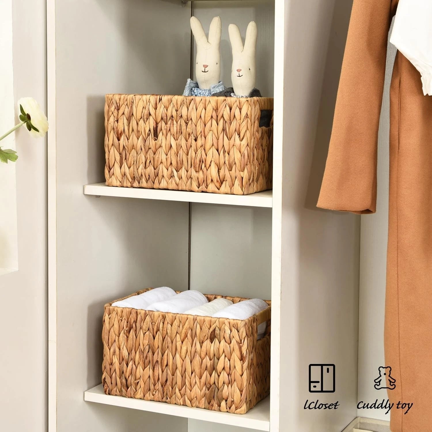 Water hyacinth rectangular wicker basket, 12-inch wicker basket, set of 2 07FC0E-D4 - KOEEK