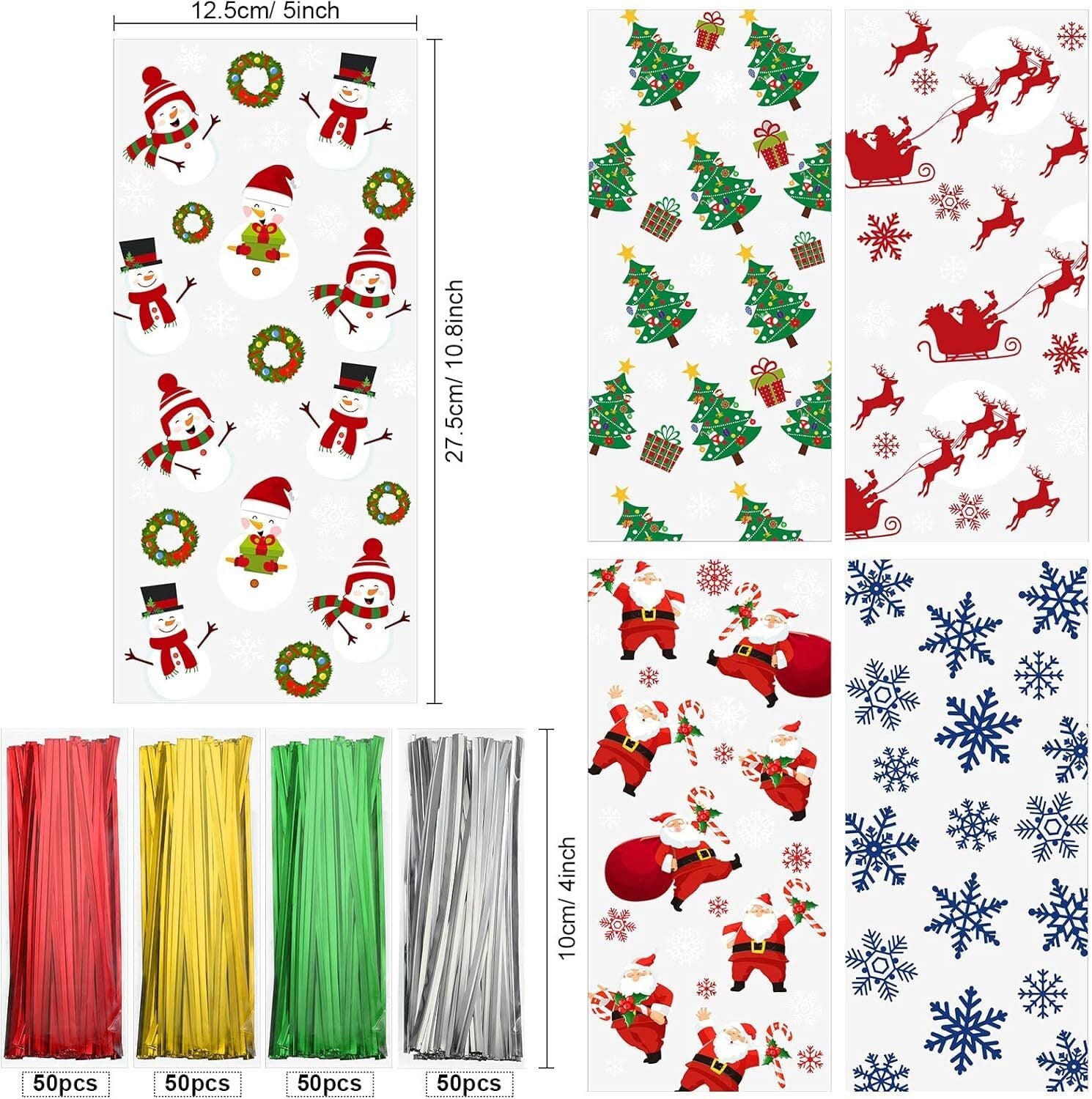 new Outus 200 Pieces Christmas Cellophane Treat Bags, Plastic Vivid Pattern OUTUS - KOEEK