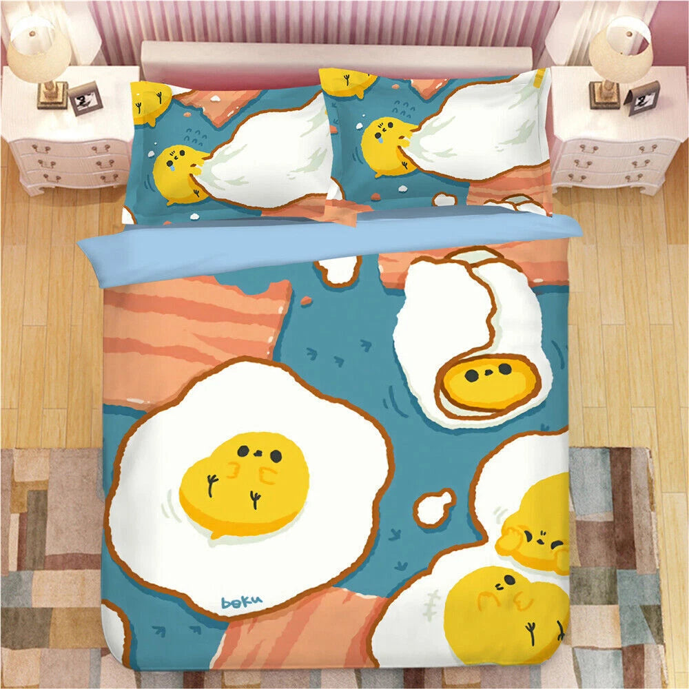 Gudetama Bedding Bed Sheet Duvet Cover Pillowcase Cute Anime Bedding Set 3/4 PCS 07FC0E-D4 - KOEEK