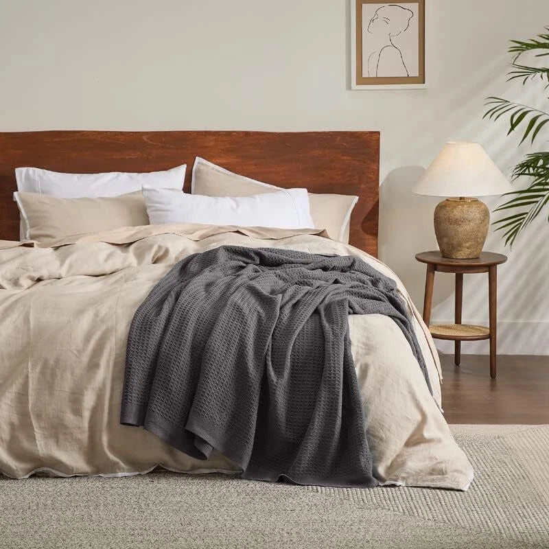 Cot Queen Size Double Bed Blanket-Breathable and Soft,Waffle Weave Blanket 07FC0E-D4 - KOEEK