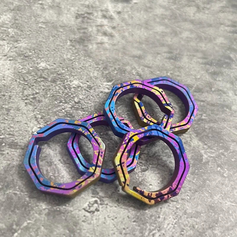 3PCS Outdoor EDC Mini Coloful Titanium Alloy Keychain Concise Octagon Key Ring 07FC0E-D4 - KOEEK