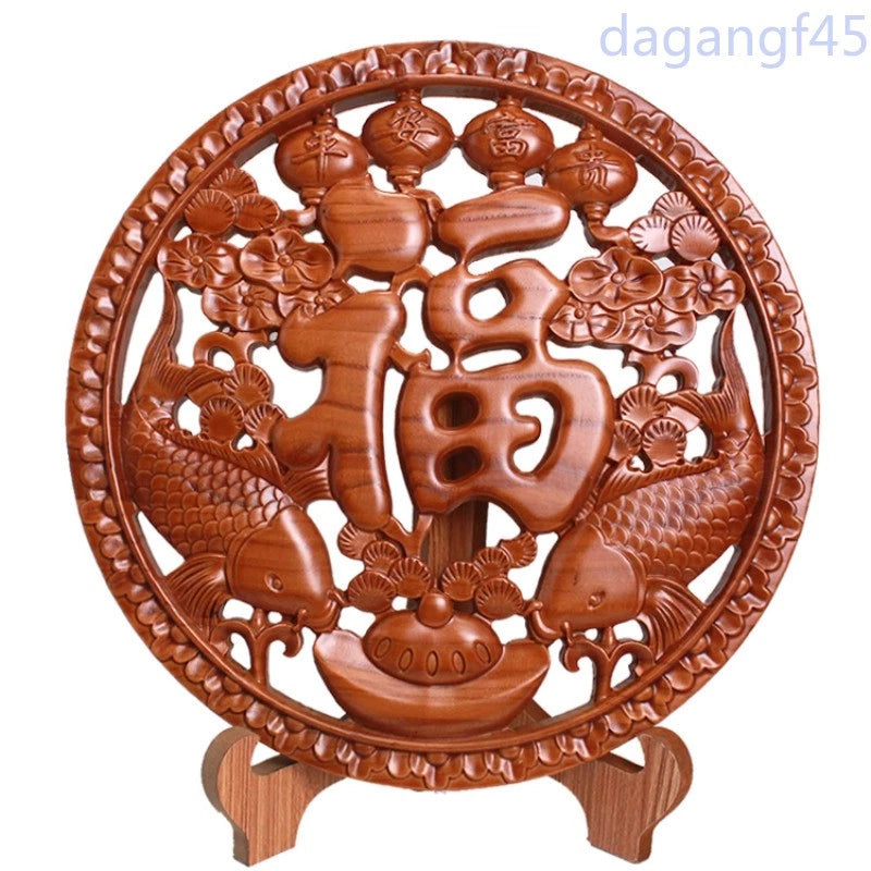 26cm Peach Wood Fu Character Wood Carving Household Decoration Handicraft 07FC0E-D4 - KOEEK