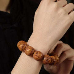 Sandalwood Dragon Carved Beads Bracelet 20mm Wood Prayer Bead Bangle Gift 07FC0E-D4 - KOEEK