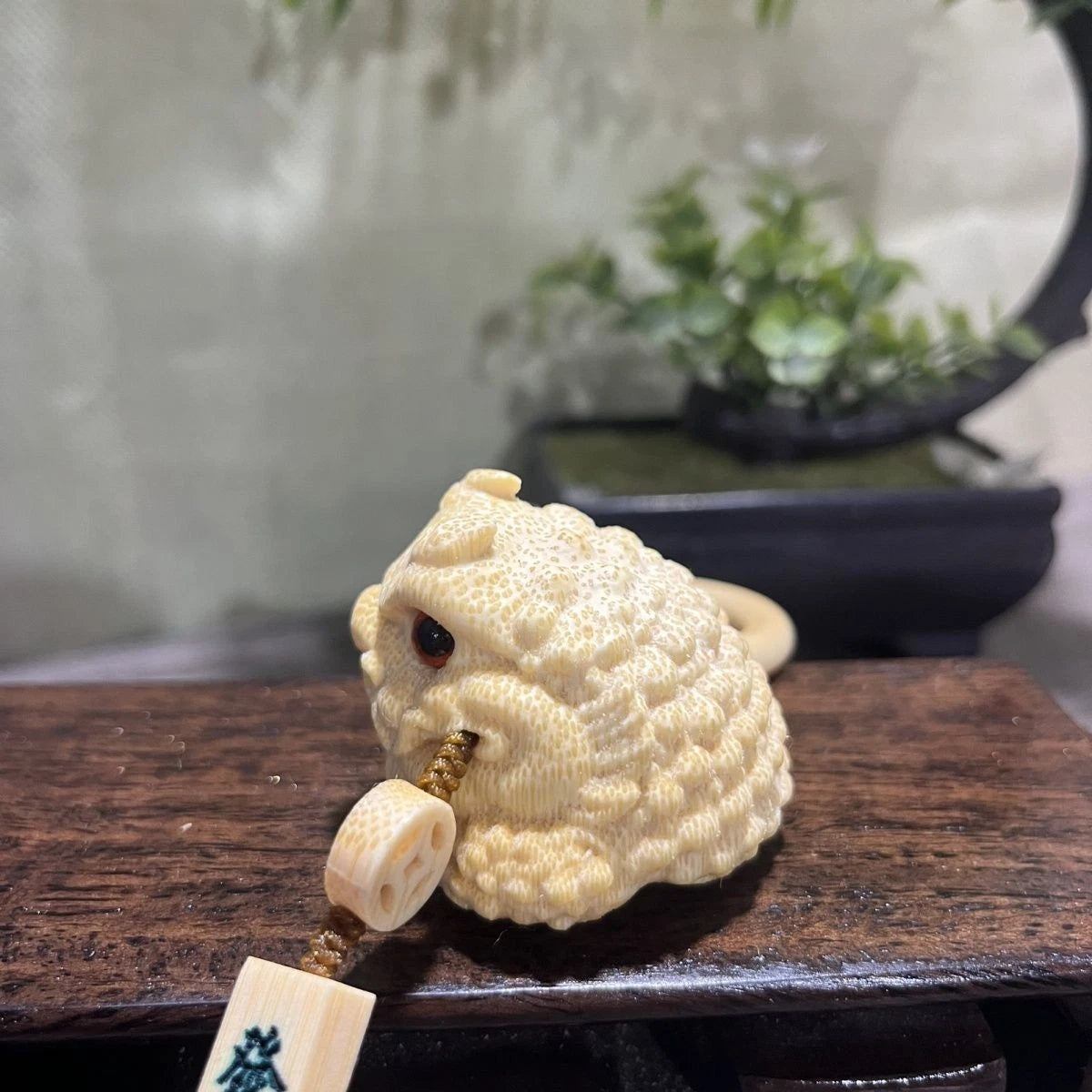 Solid Jade Bamboo Dragon Blood Gold Toad Bamboo Carved Handcrafted Amulet 07FC0E-D4 - KOEEK