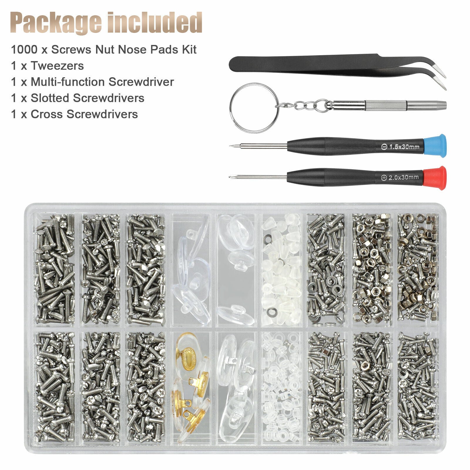 1004PCS Tiny Screws Nut Screwdriver Watch Eyeglass Glasses Repair Tool Set Kit koeek - KOEEK