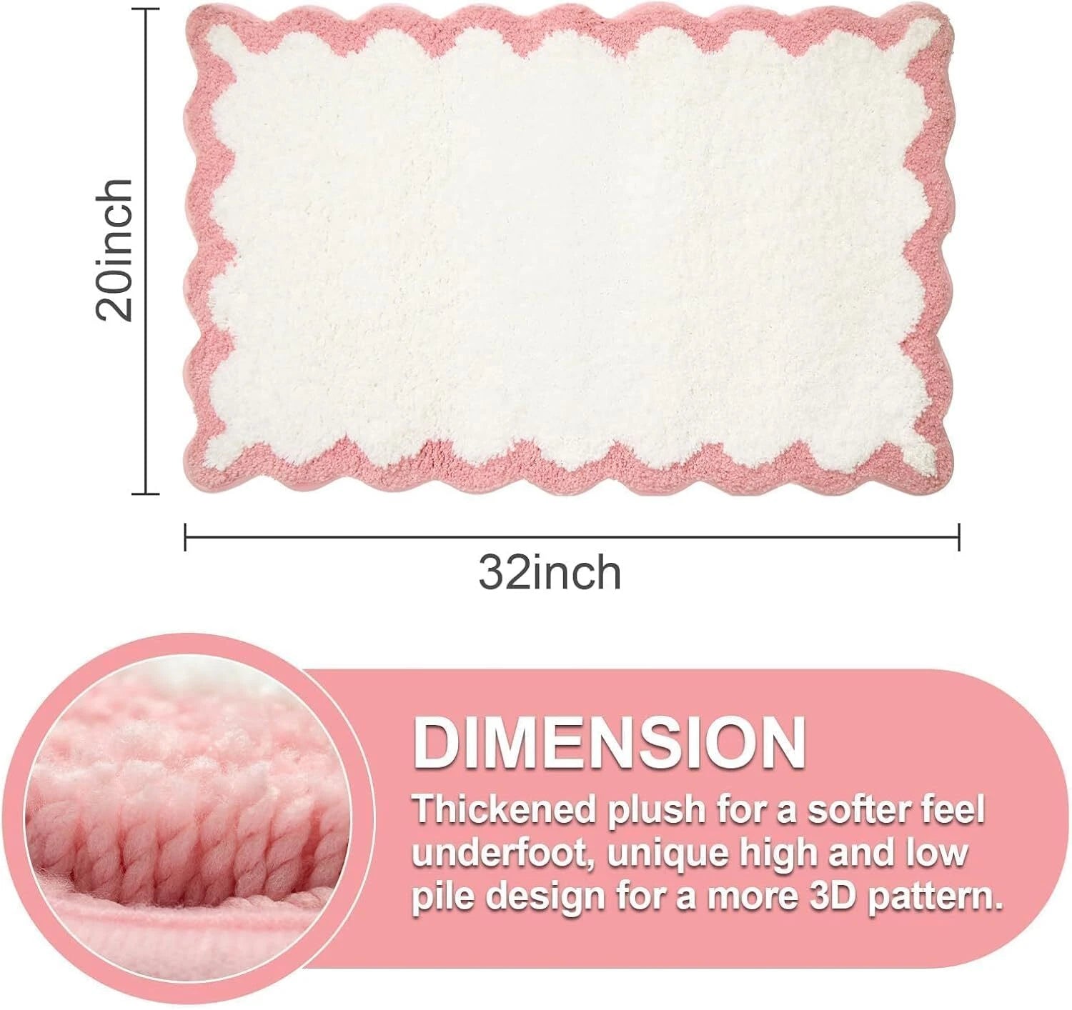 Scalloped Pink Bathroom Rugs Non Slip Washable, Quick Dry Absorbent Soft Plush 07FC0E-D4 - KOEEK