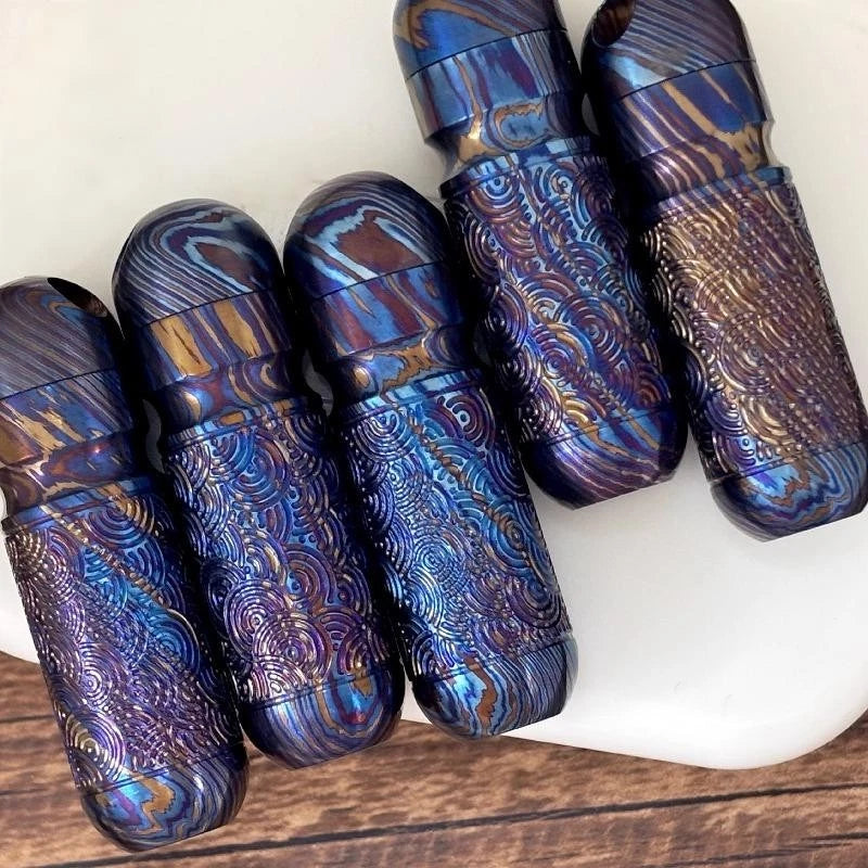 PEI Titanium Damascus Pill Holder Case Container Organizer Waterproof EDC Boxes 07FC0E-D4 - KOEEK