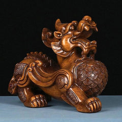 Boxwood Wood Carved Pixiu Figurine 8cm Desk Decor Home Ornament Gift 07FC0E-D4 - KOEEK