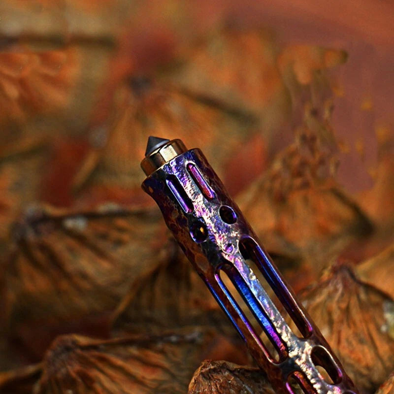 Min EDC Titanium Alloy Keychain Meteorite Pattern BallPoint Pen Pocket Outdoor 07FC0E-D4 - KOEEK