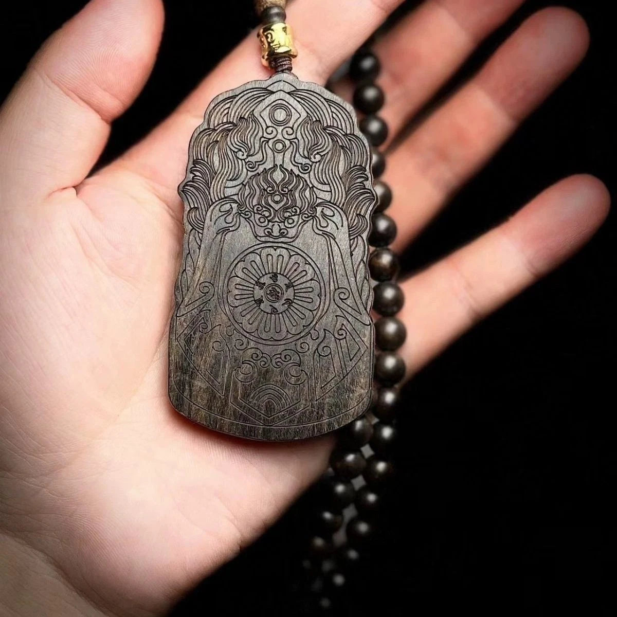 Nha Trang Agarwood Thousand Arm Guanyin Pendant Necklace Zodiac Sweater Chain 07FC0E-D4 - KOEEK