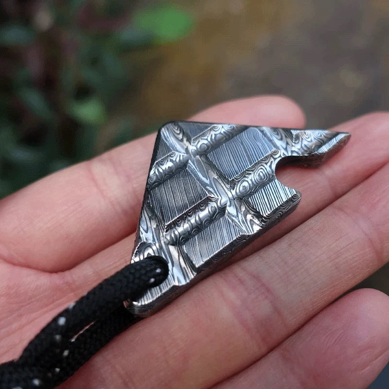 Damascus Steel Chocolate Bottle Opener Necklace Pendant Keychain Multi EDC Tool 07FC0E-D4 - KOEEK