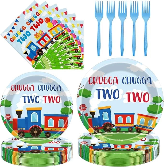 Chugga Chugga Two Two Tableware - 96 Pcs Train Themed 2nd Birthday Decorations 07FC0E-D4 - KOEEK
