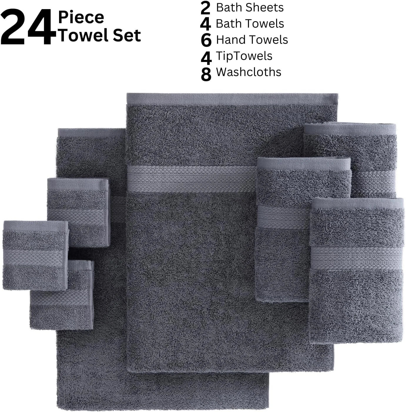 24 Piece Bath Towel Set -  Cotton Bath Towel, Absorbent Towel for Bathroom 07FC0E-D4 - KOEEK