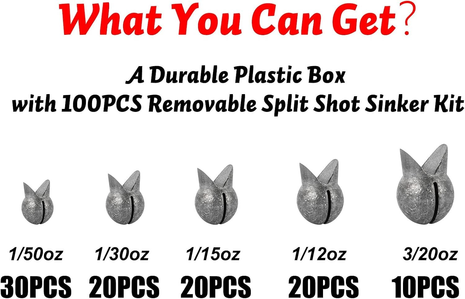 new 100-Pack Big Size Removable Split Shot 3/20oz, 1/12oz, 1/15oz, 1/30oz, 1/50oz 07FC0E-D4 - KOEEK