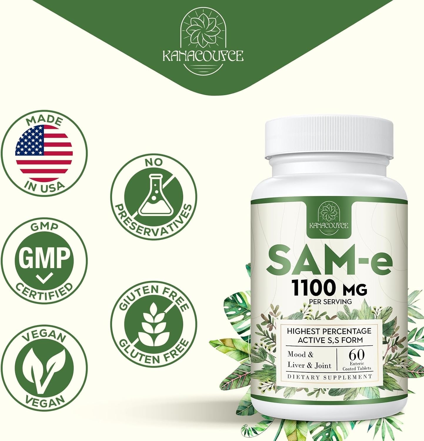 new 1100mg SAM-e (S-Adenosyl-L-Methionine), SAM e Supplement 60 Count (Pack of 2) 07FC0E-D4 - KOEEK