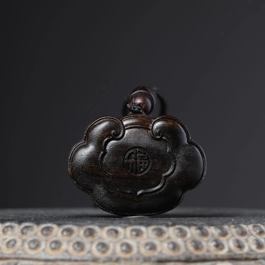 Agarwood Longevity Lock Ruyi Pendant Hand Carved Amulet Women Buddhist Jewelry 07FC0E-D4 - KOEEK
