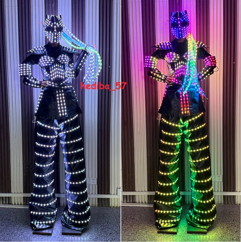 Predator LED Robot RGB Costume Women Illuminated Stilt Suit Set Show Clothing 07FC0E-D4 - KOEEK