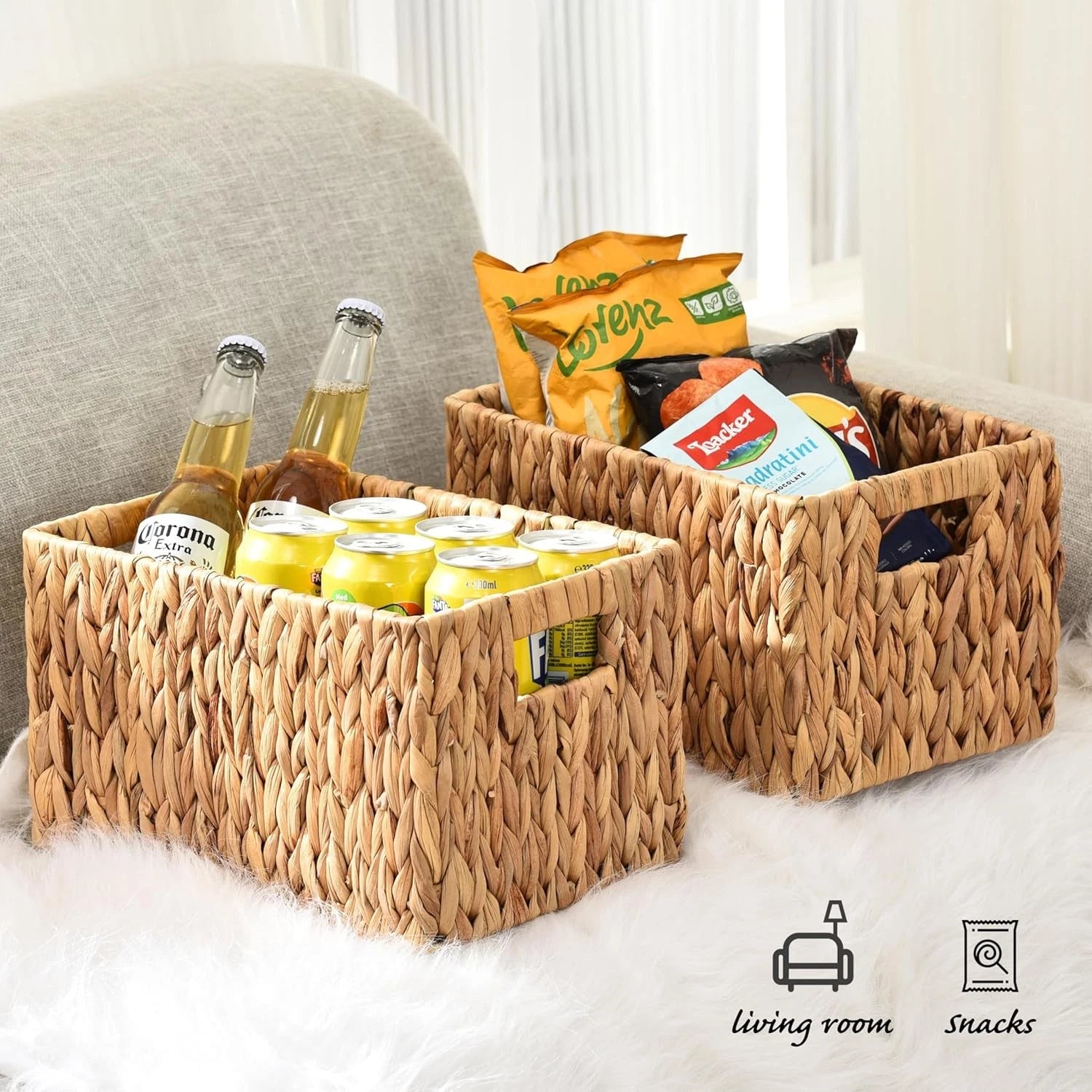 Water hyacinth rectangular wicker basket, 12-inch wicker basket, set of 2 07FC0E-D4 - KOEEK
