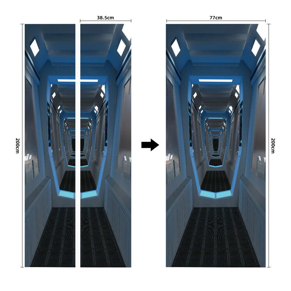 3D Wall Door Sticker Art Spaceship Space Station Self-adhesive Wrap Murals Decal 07FC0E-D4 - KOEEK