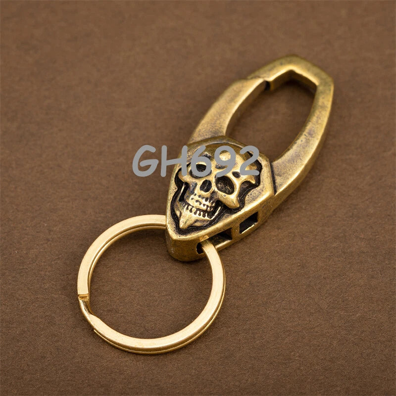Solid Brass Skull KeyChain Keyring Split Ring Punk GH692 07FC0E-D4 - KOEEK