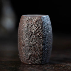 5.2cm Yixing Purple Clay Handcarved Dragon Phoenix Lid Saucer Tea Pet Ornament 07FC0E-D4 - KOEEK