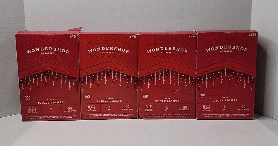 Lot of 4 - Wondershop at Target - 300 Clear Icicle Lights w/ White Wire - 19'7" WONDERSHOP - KOEEK