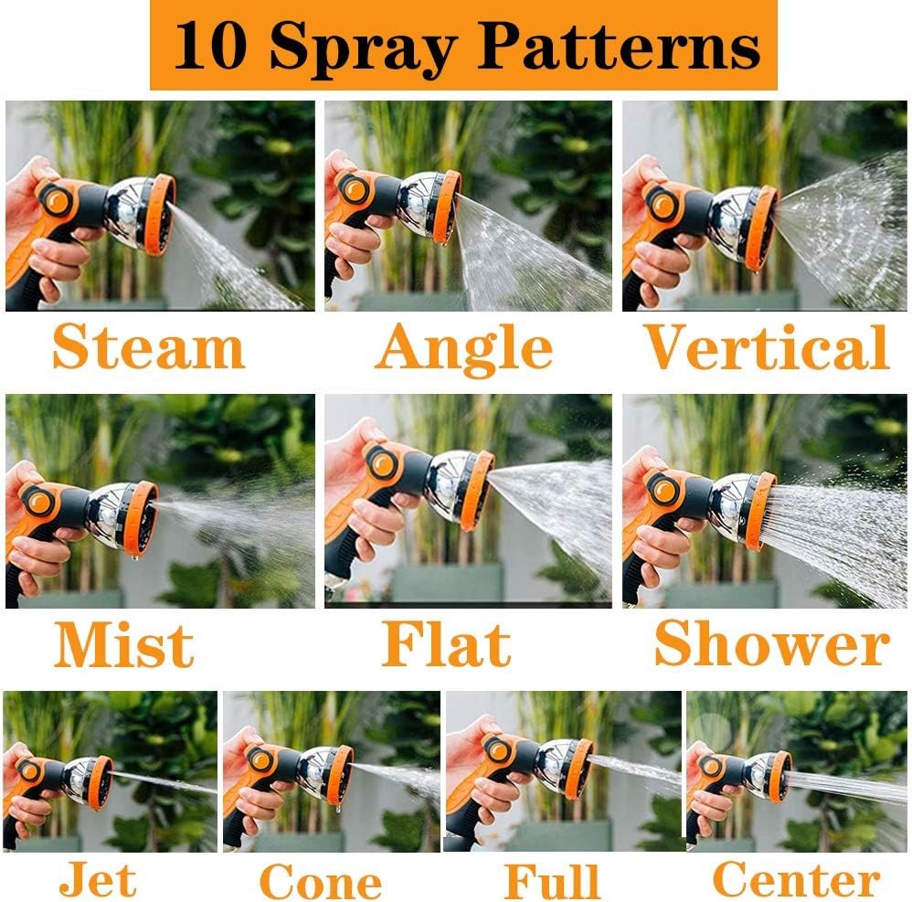 new Garden Hose Spray Nozzle,10 Metal Duty Watering Patterns Thumb Orange