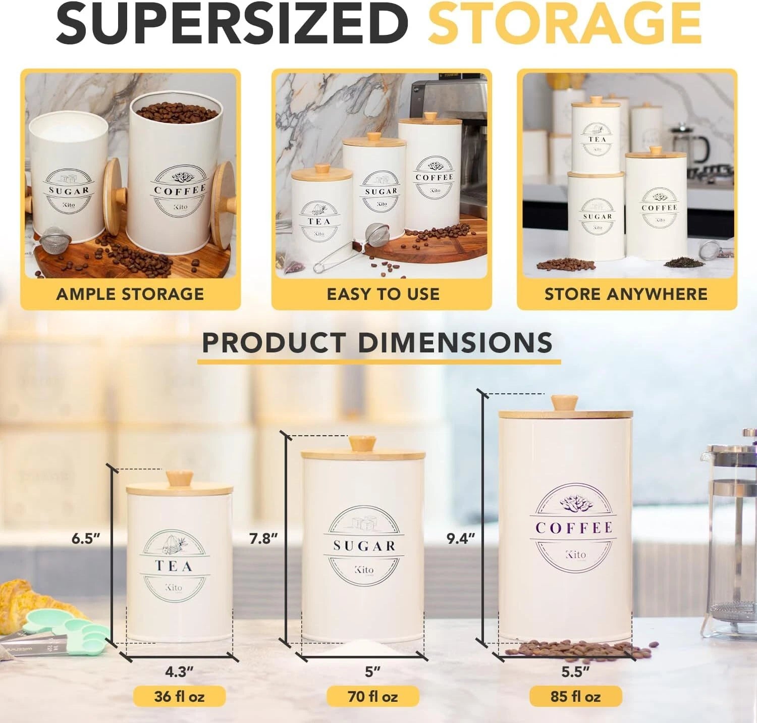 Jar Set for Kitchen Countertop Storage, Food Storage Containers Cream Color 07FC0E-D4 - KOEEK