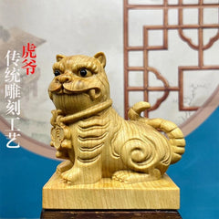 7cm Cai Bai Wood Carved General Tiger Figurine Home Décor Living Room Display 07FC0E-D4 - KOEEK